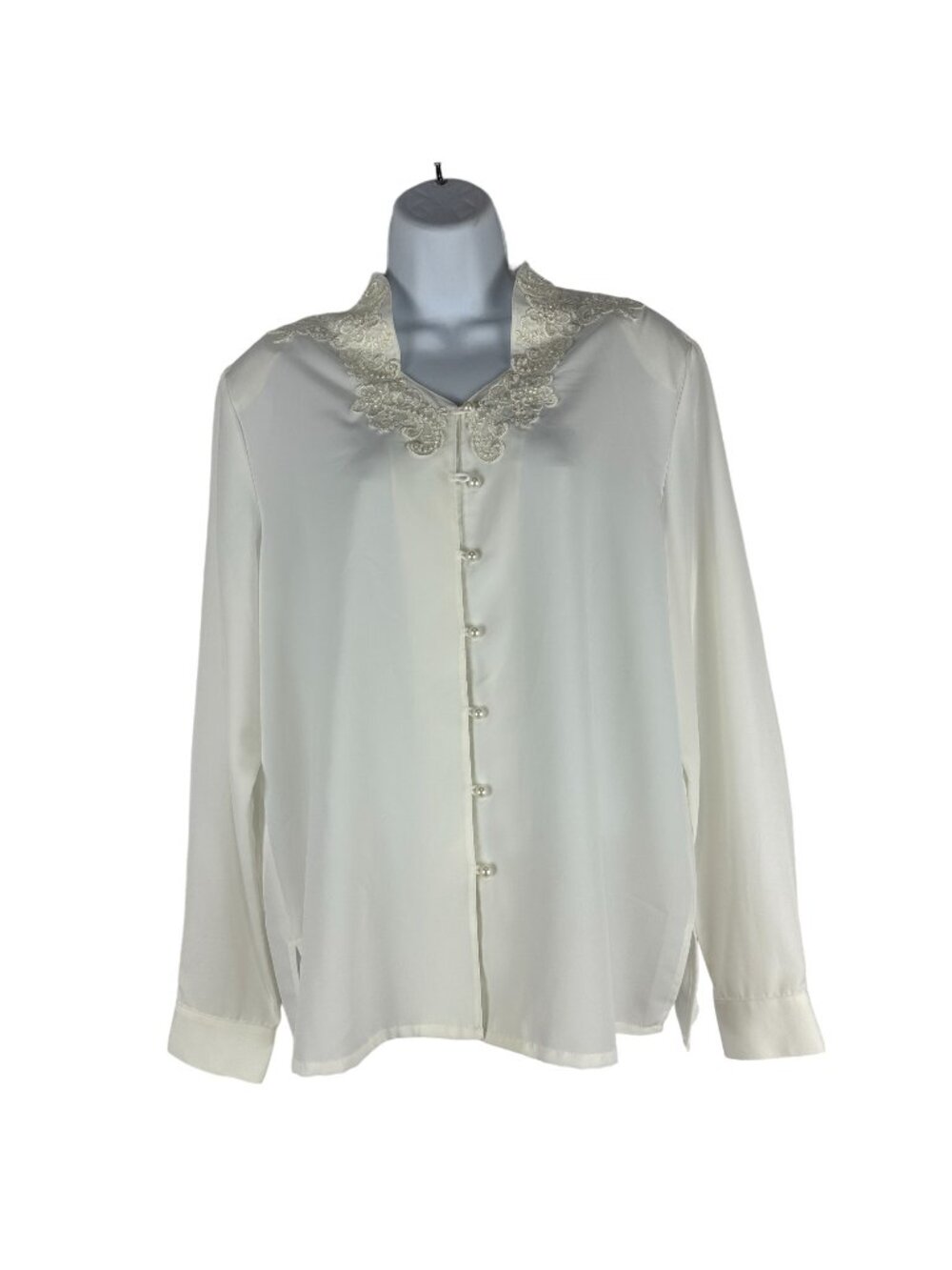 Liz Baker Embroidered Button-Up Blouse Women’s Size 12 Cream Long Sleeve